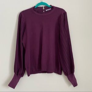 Sioni Burgundy Pleated Bishop Sleeve Sweater